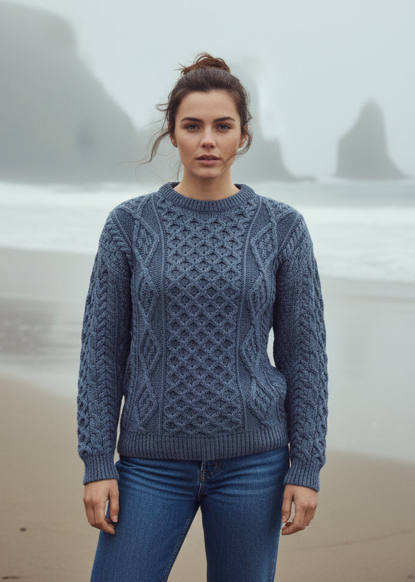 Unisex Aran Wool Sweater | Denim