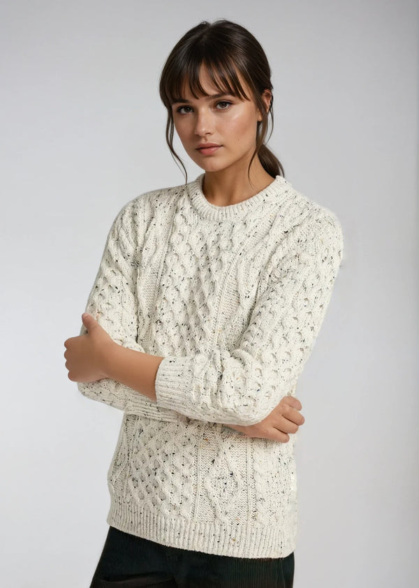 Unisex Aran Wool Sweater | Flecked Cream