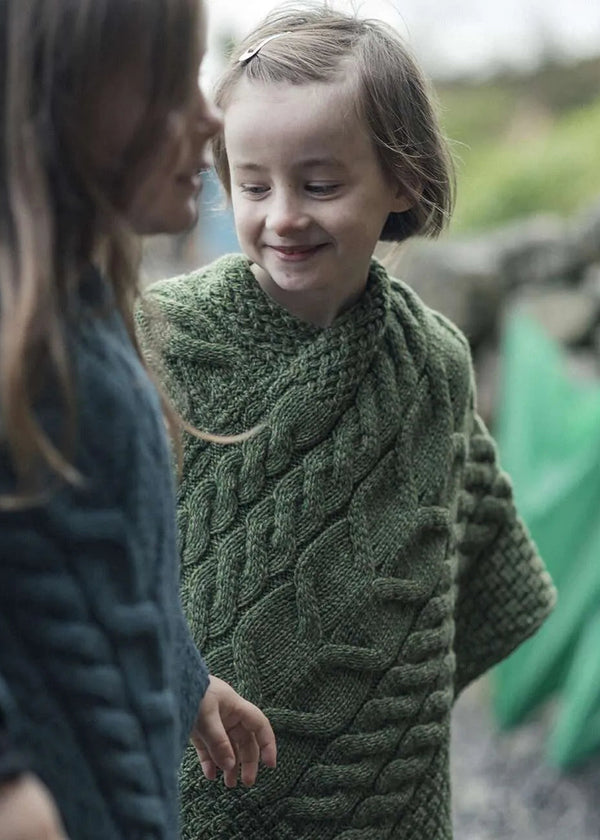 Kid's Aran Merino Poncho | Meadow Green