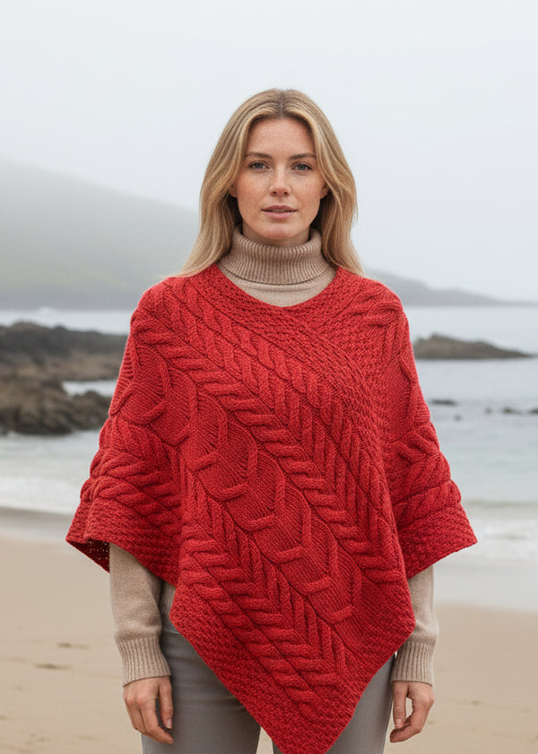 Aran Super Soft Poncho | Coral