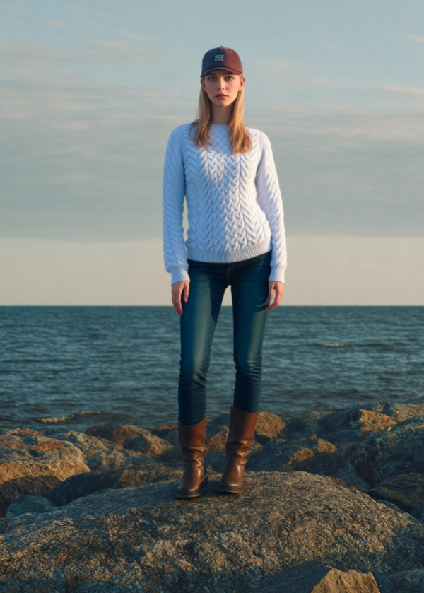 Aran Crew Neck Supersoft Sweater Blue Sail 