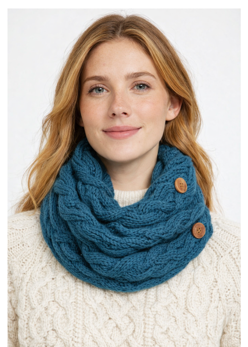Aran Merino Wool Button Scarf - Soft Irish Knitwear