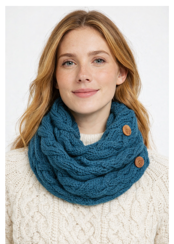Aran Merino Wool Button Scarf - Soft Irish Knitwear