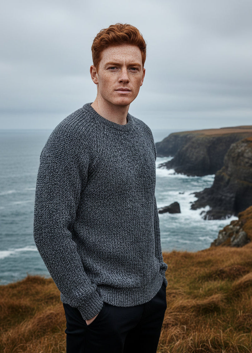 Fisherman Rib Merino Sweater | Black Marl