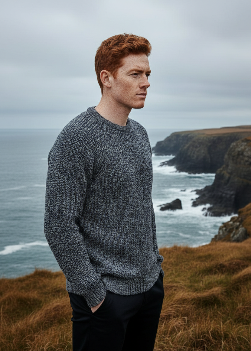 Fisherman Rib Merino Sweater | Black Marl