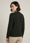 Inagh Ladies Aran Cardigan | Army Green | 100% Worsted Wool