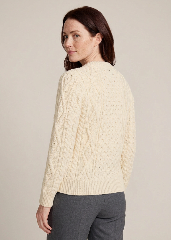 Ladies Aran Cardigan | 100% Wool | Natural
