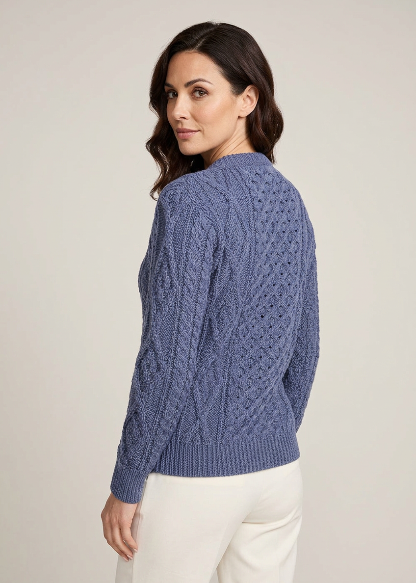 Women's Aran Cardigan in Denim Blue