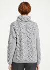 Back pose-Women's Aran Cowl Neck Chunky Sweater | Grey 