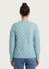 Ladies Long Crop Cable Supersoft Merino Aran Sweater | Sky Blue