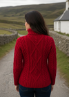 Aran Garnet Red Turtleneck Sweater | 100% Merino Wool | Traditional Irish Cable Knit