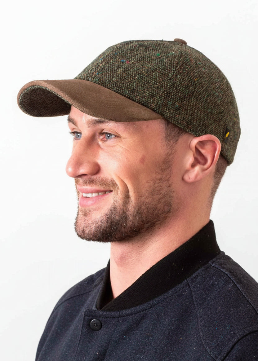 Donegal Tweed Baseball Cap | Green Salt & Pepper | 100% Irish Wool