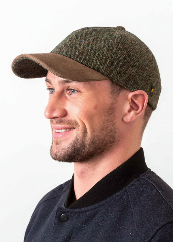 Donegal Tweed Baseball Cap | Green Salt & Pepper | 100% Irish Wool