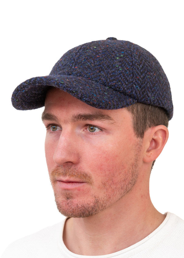 Irish Tweed Baseball Cap - Navy Herringbone | Hatman of Ireland