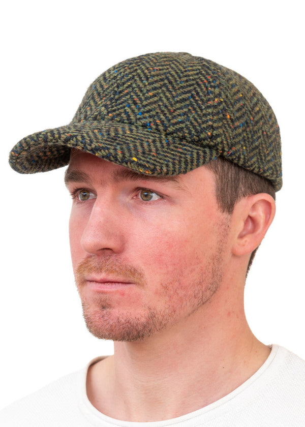 Irish Tweed Baseball Cap | Green Herringbone
