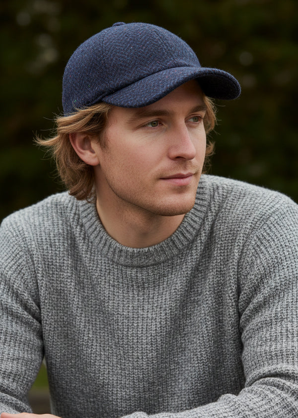 Irish Tweed Baseball Cap - Navy Herringbone | Hatman of Ireland