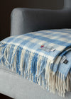 Irish Cashmere Baby Blanket Blue Block Check in a presentation box.