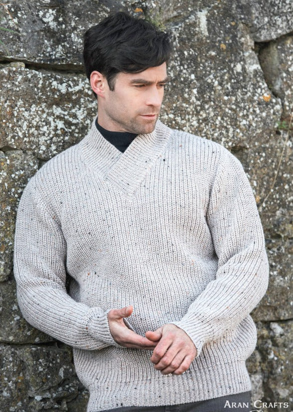 Aran Crafts Men's V-Neck Rib Sweater - Skiddaw