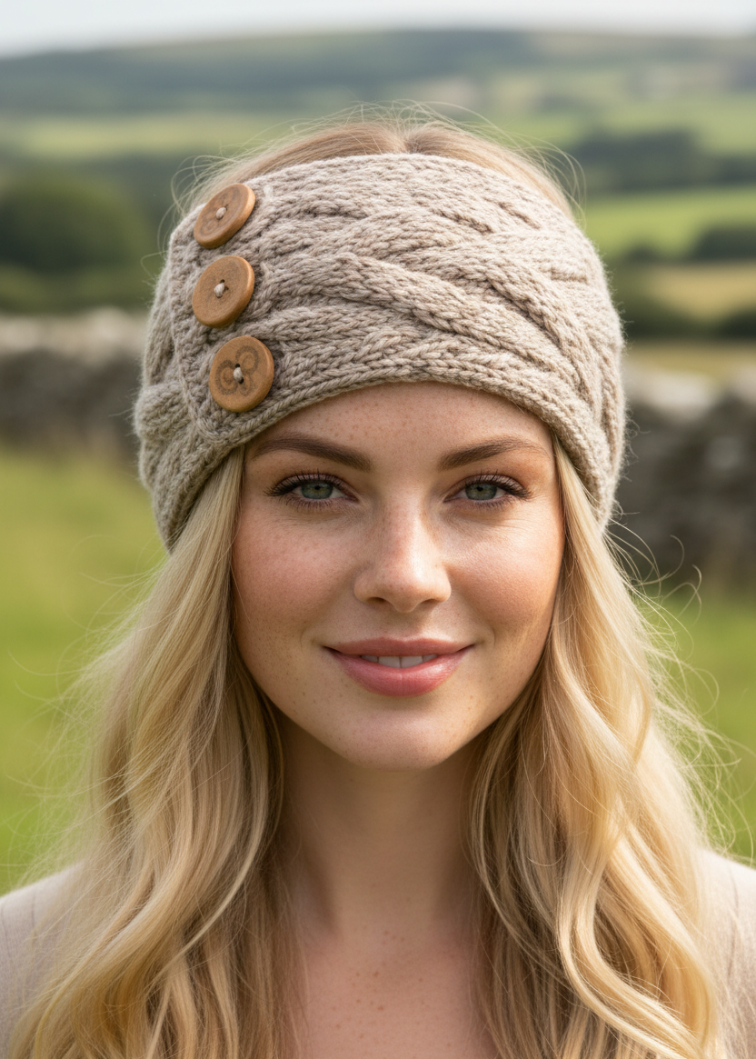 Women's Aran Button Headband | Oatmeal