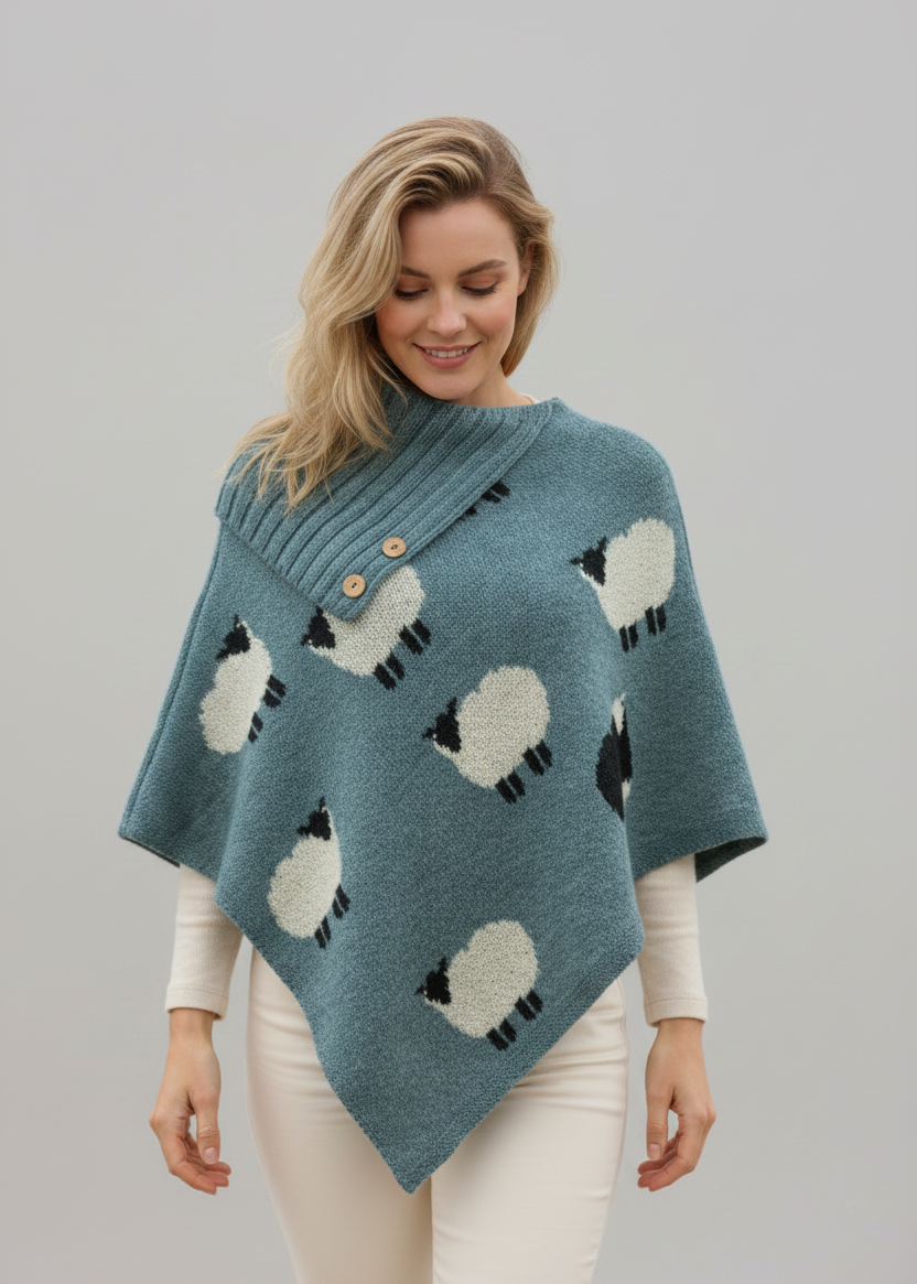 Black Sheep Long Neck Poncho — Summer Storm