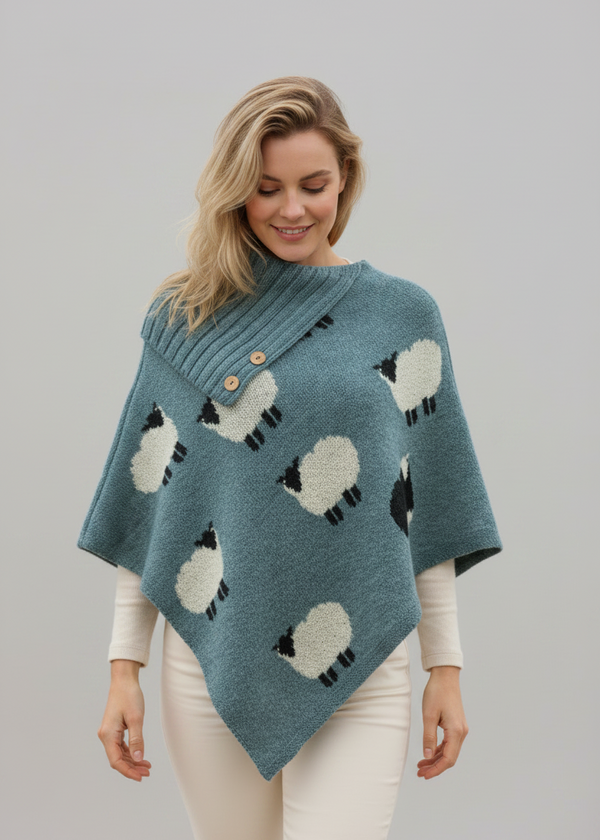 Black Sheep Long Neck Poncho — Summer Storm