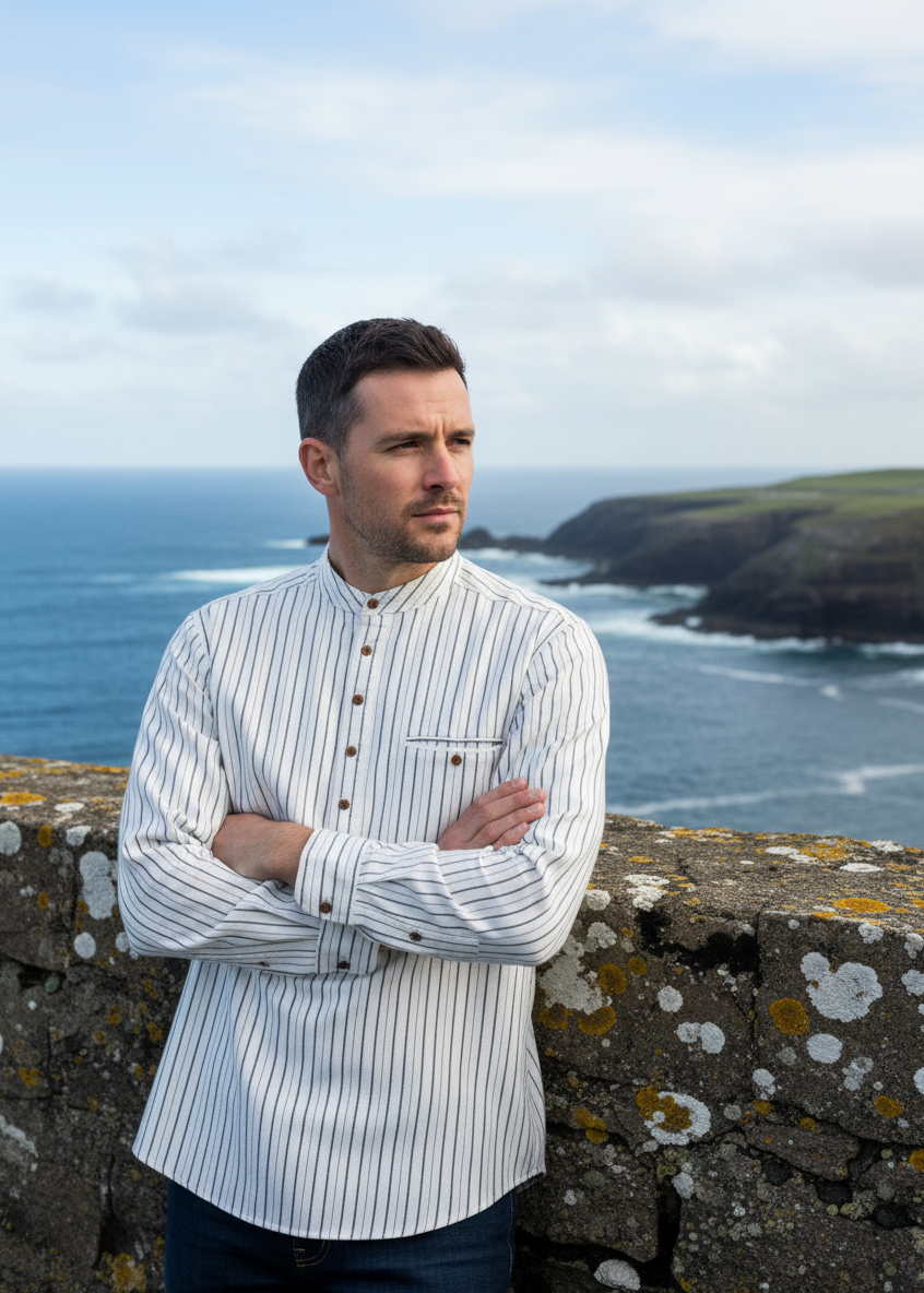 Black Stripe Grandfather Shirt - Leaning