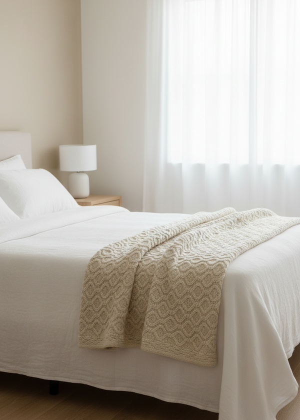 Aran Diamond Supersoft Merino Wool Blanket | Natural