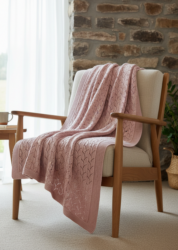Aran Rainbow Lace Supersoft Merino Wool Blanket | Pink