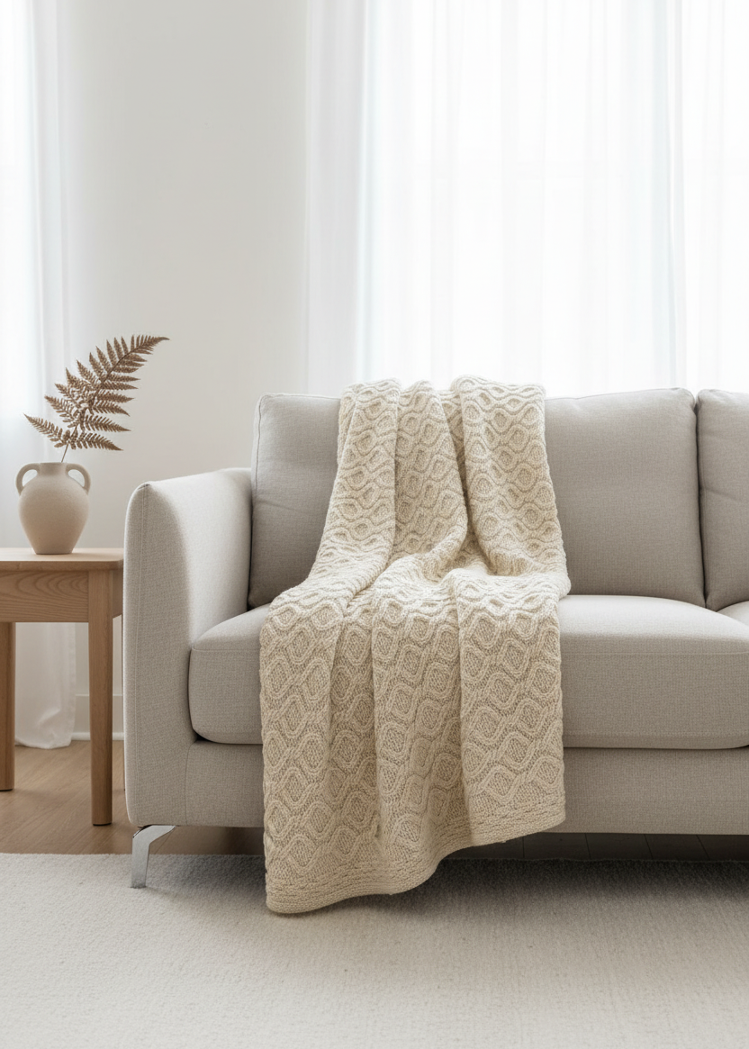 Aran Diamond Supersoft Merino Wool Blanket | Natural