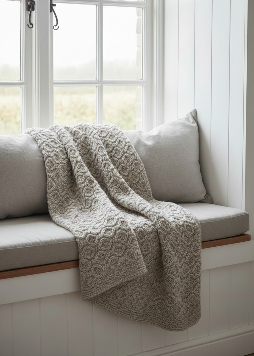 Aran Diamond Supersoft Merino Wool Blanket | Oatmeal 