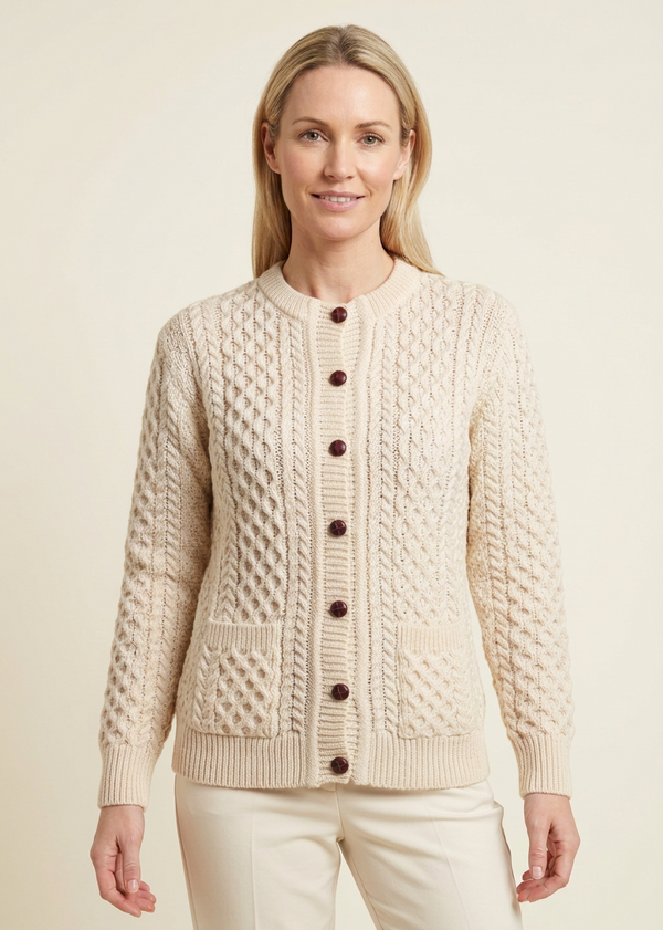 Aran Merino Wool Cable Knit Cardigan | Natural