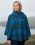 Mucros Poncho | Luxury Wool Tweed | Green Blue Check