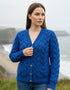 Super Soft Women's Aran Cardigan | 100% Merino Wool | Blue