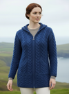 Aran Galway Cardigan With Celtic Knot Zipper | Blue