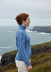 Blue Aran Turtleneck Side Profile