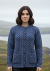 Women's Aran Lumber Cardigan - 100% Merino Wool | Denim Marl
