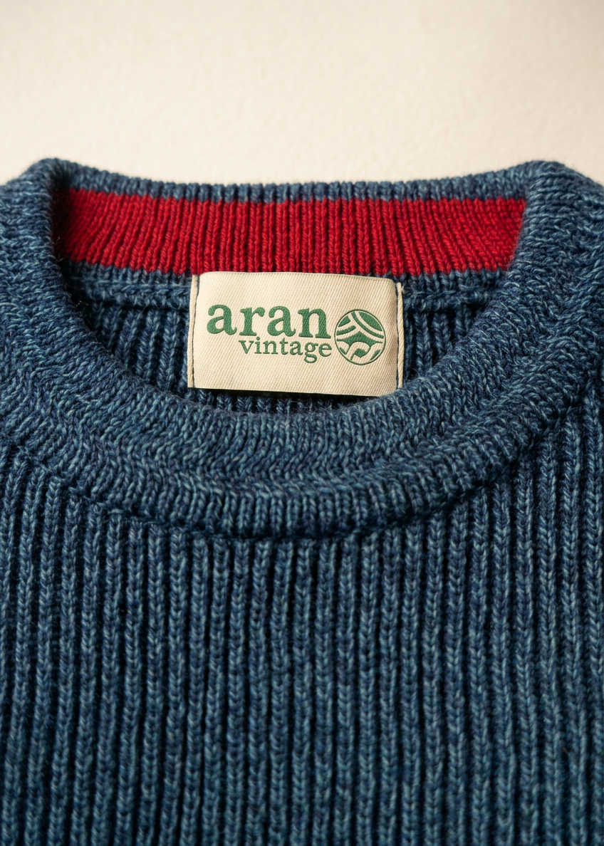 Blue sweater label close-up