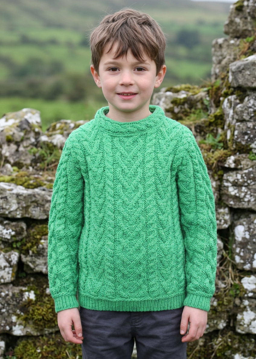 Boy Aran Heart Design Sweater | Green