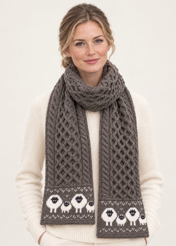 Merino Wool Sheep Aran Scarf | Brown