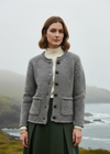 Ladies Donegal Wool Cardigan | Silver Fleck Cable Knit | Aran Woollen Mills