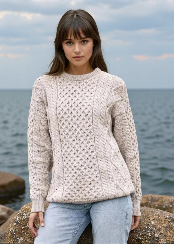 Unisex Aran Pure Wool Sweater | Oatmeal