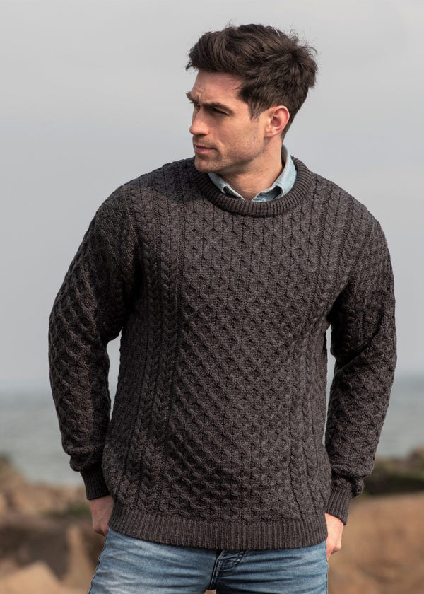 Aran Kildare Charcoal Crew Neck Sweater | 100% Merino Wool
