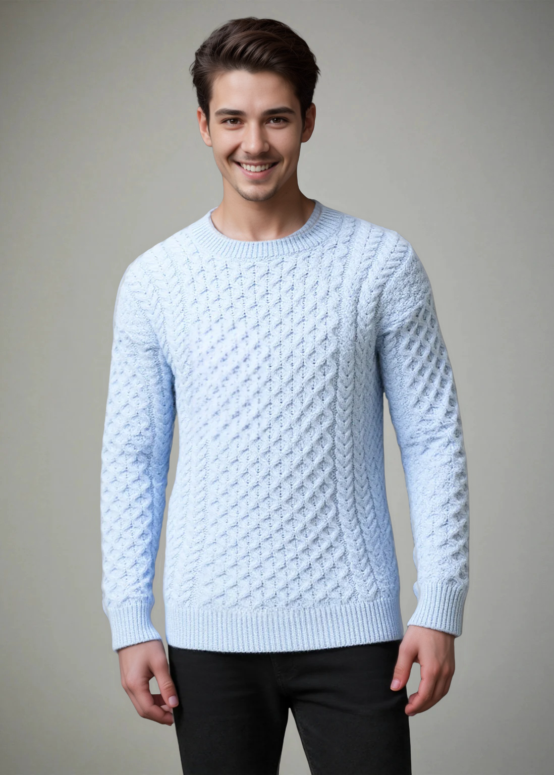 Aran Merino Wool Sweater | Ice Blue