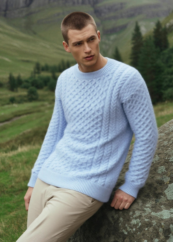 Aran Merino Wool Sweater | Ice Blue