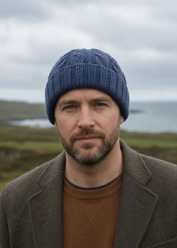 Aran Pure Wool Worsted Hat | Denim