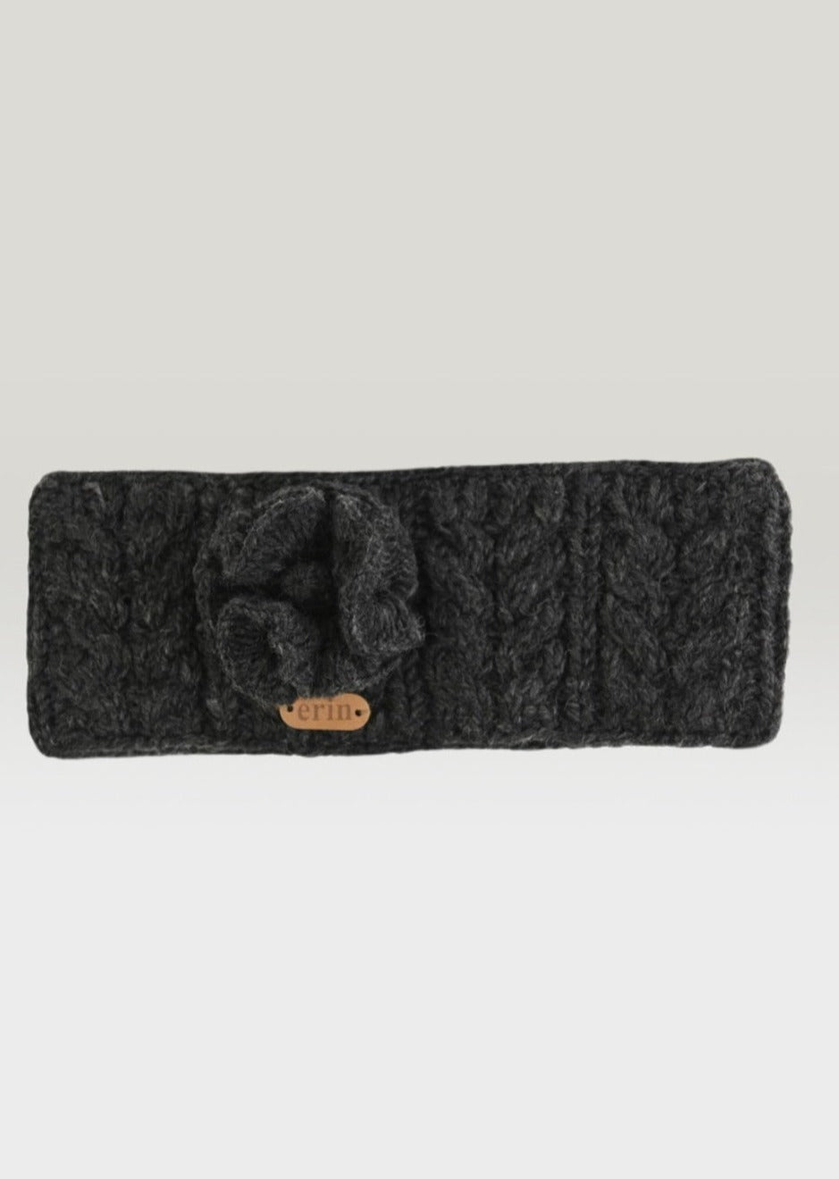Aran Cable Knitted Wool Flower Headband | Charcoal