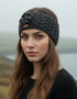 Erin Aran Cable Knitted Wool Flower Headband | Charcoal