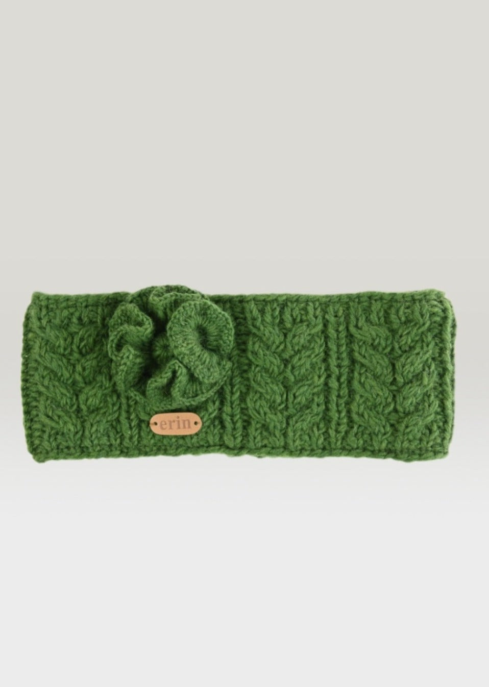 Aran Cable Knitted Wool Flower Headband | Green