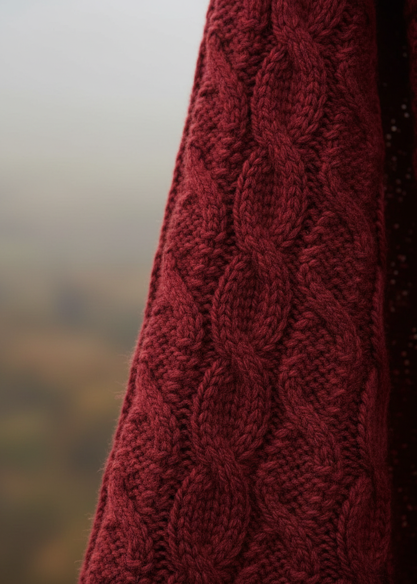 Supersoft Merino Wool Aran Cable Throw Blanket | Vermont Red