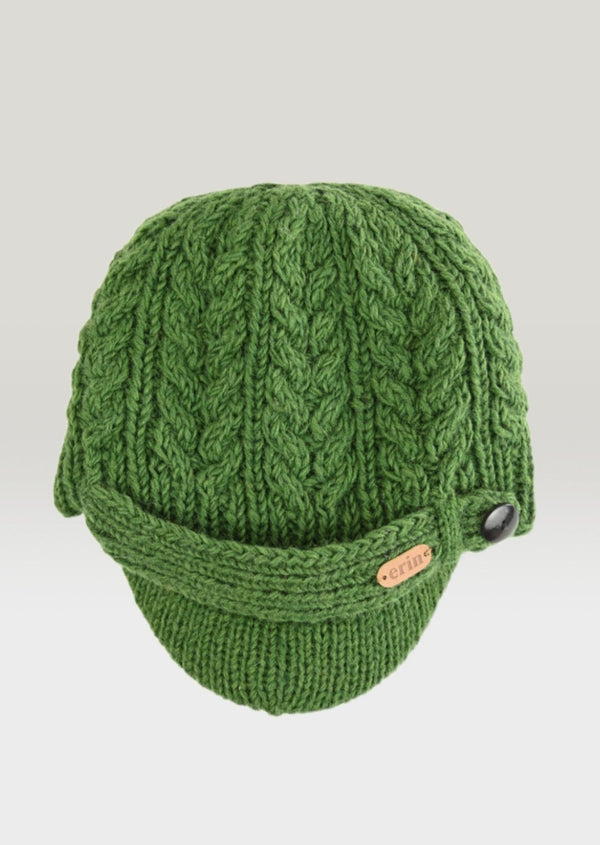Aran Cable Peak Hat | Green